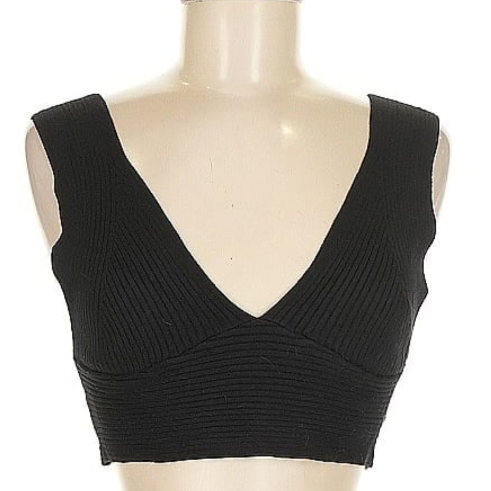 House of Harlow 1960 Black Ribbed Crop Top